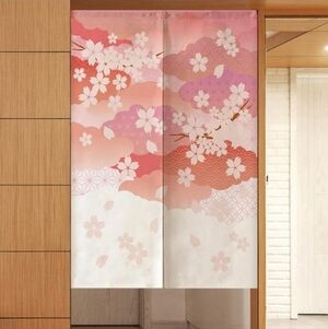Pink Red Vintage Sakura Blossoms Flowers Japanese Noren Curtain Asian Floral Art